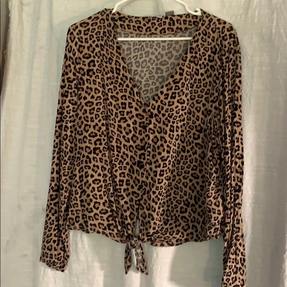 Button front blouse with tie